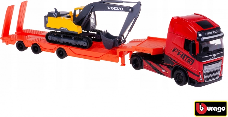 Bburago камион Volvo FH16 Globetrotter с багер Volvo EC220E 1:43