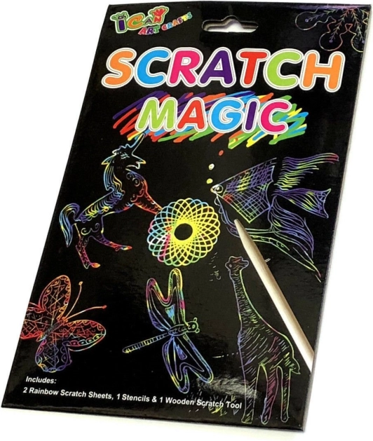 Rainbow scratch-off sheets with stencils and wooden stylus