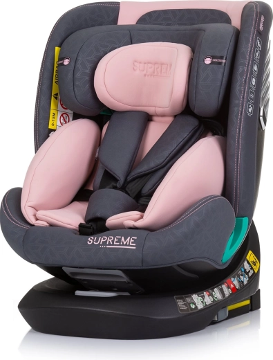 Детско столче за кола CHIPOLINO Supreme i-Size 40–150 см с ISOFIX и въртяща се база 360° – Flamingo