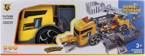 Transforming construction truck with freewheel and mini diggers