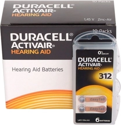 Duracell Activair hearing aid batteries 312, 6 pcs