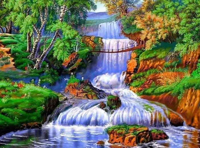 Диамантено рисуване Водопад в гората 30 × 40 cm