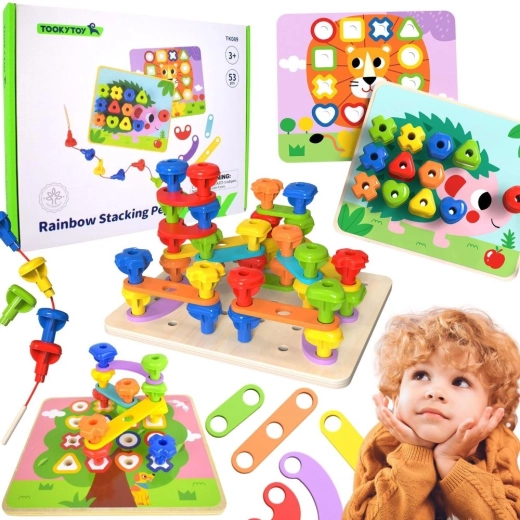 TOOKY TOY Монтесори мултифункционална моторна дъска с цветни винтове