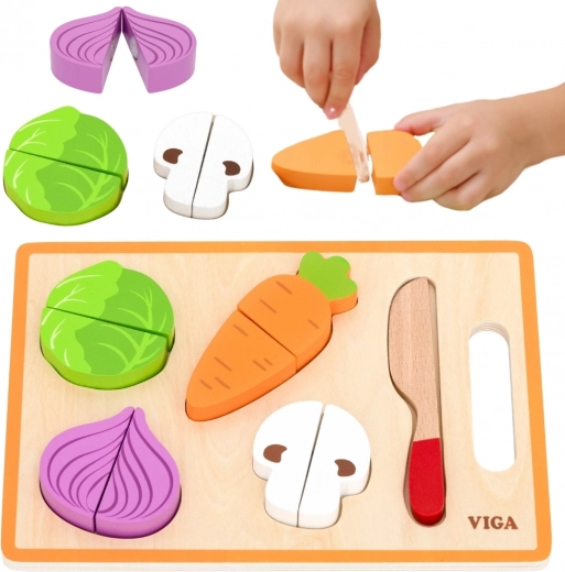 Viga Wooden Montessori Vegetable Cutting Set with Board and Knife