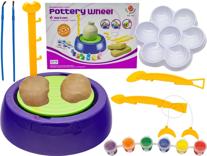 Children’s pottery wheel for little artists – paints, clay, tools