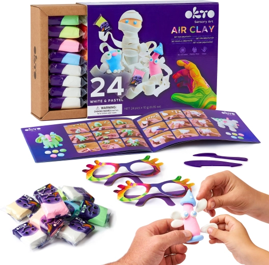 Air-drying Modeling Clay OKTO – White and Pastel, Set of 24 pcs