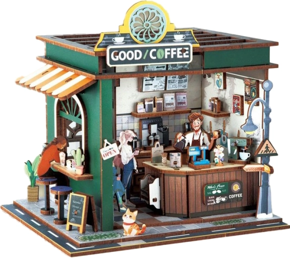 3D wooden construction kit café with lighting effects 14.5 × 16 × 15.8 cm