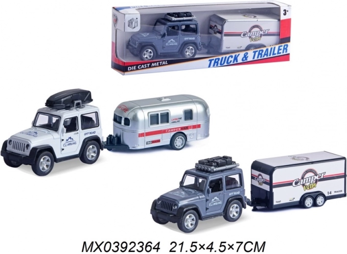 Off-road Jeep with Camping Trailer – Pull-back Metal Model