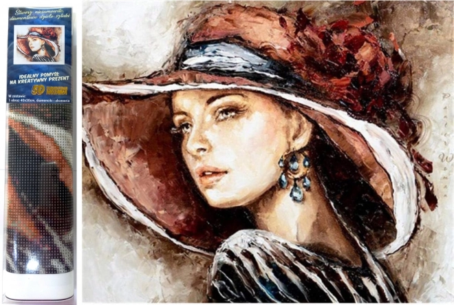 Диамантено рисуване Дама с шапка 30x40см