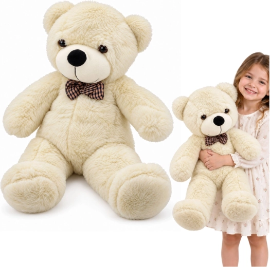 Plush Bear with Checkered Bow 80 cm