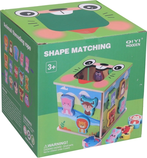Wooden shape sorter with animal figures