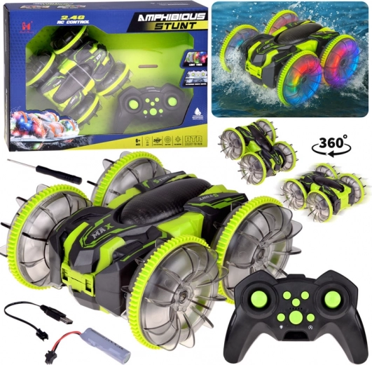 Amphibious Stunt RC Car 2-in-1 with LED Wheels and 360° Tricks