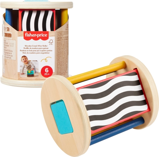 Fisher-Price дървен активиращ валяк за бебета (сензорна играчка)