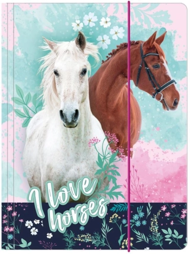 Derform exercise book folder with horse, A4, with elastic band