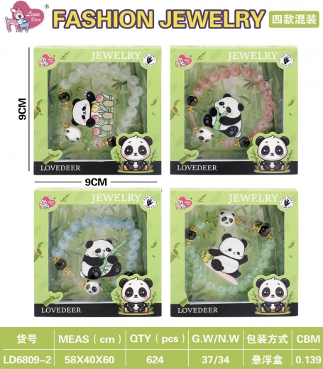 Kids' panda jewelry set – green bracelet and hair clip