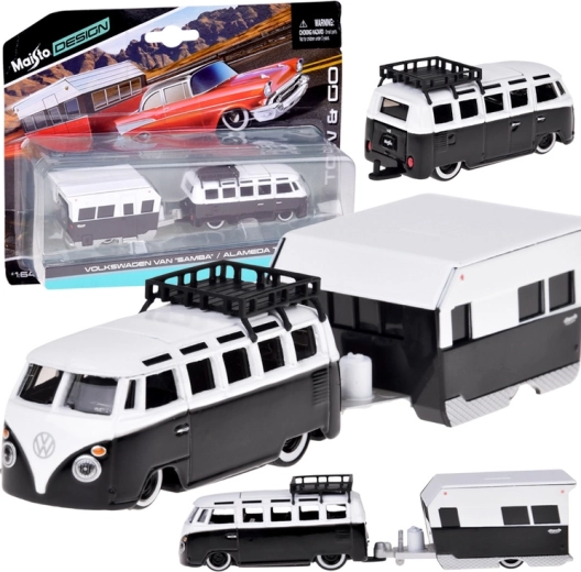 Maisto die-cast model VOLKSWAGEN Van Samba with caravan 1:64