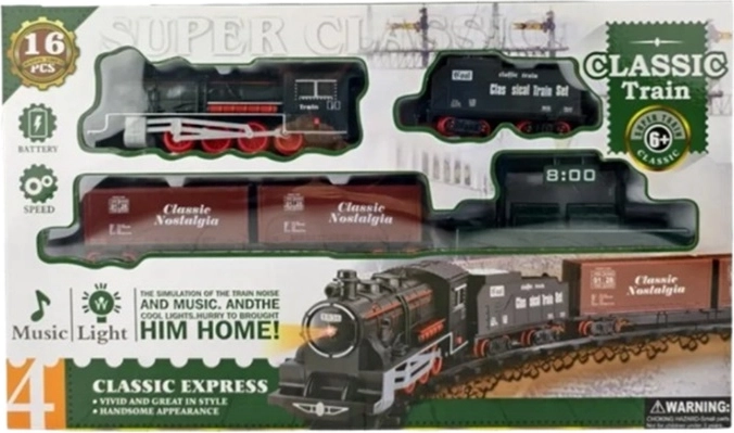 Children’s battery-powered train track set in a box