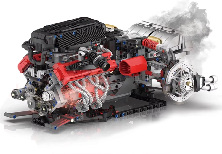 Realistic V12 engine with functional mechanisms