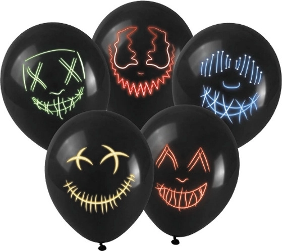 Black latex balloon with LED mask print - 1 piece