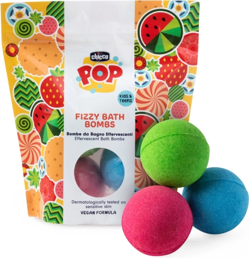 Chicco POP fizzy bath bombs for kids and teenagers, 3 pcs