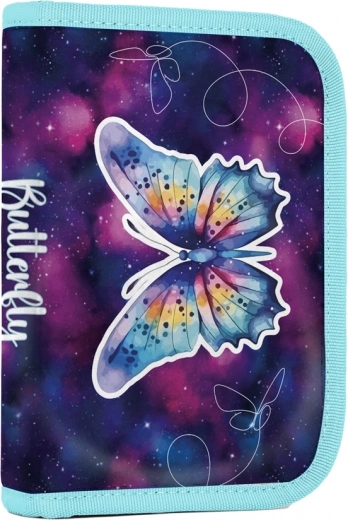 School pencil case with 2 flaps Butterfly, empty