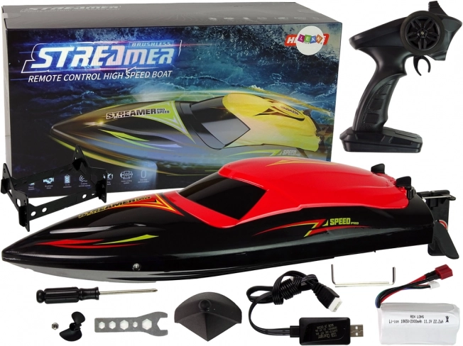 Бърза RC лодка 2,4 GHz червена 35 км/ч