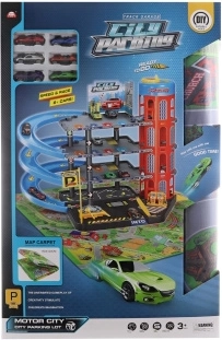 Large Plastic Garage with Carpet and Toy Cars