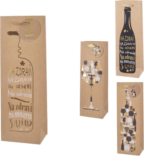 Gift bag for a bottle with text design, beige