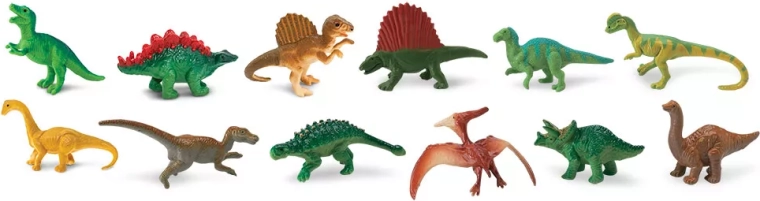 12 detailed mini dinosaurs in one tube