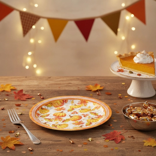 Set of paper plates with pumpkins, 2 sizes, 12 pieces