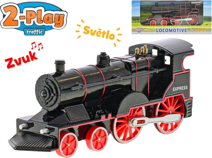 2-Play metal locomotive with light and sound, 14 cm, pull-back