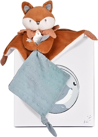 Doudou gift set plush fox Timo with blanket and pacifier holder, 20 cm
