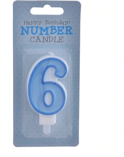 Number 6 cake candle, blue, 7 cm