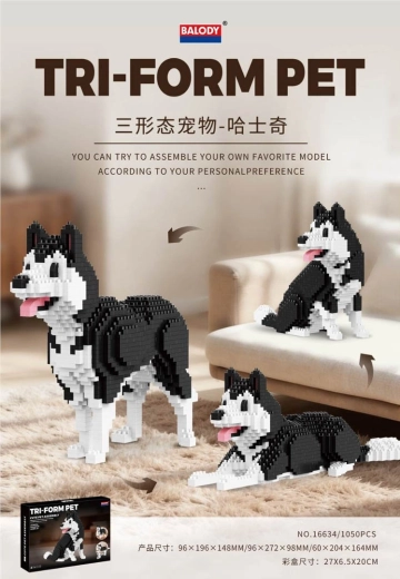 3-in-1 Husky Dog Construction Set, 1050 Pieces