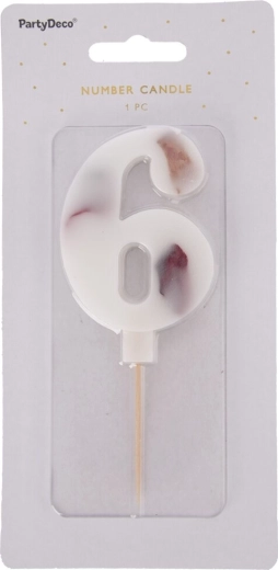 Flower-shaped cake candle with number 6, white, 8 cm