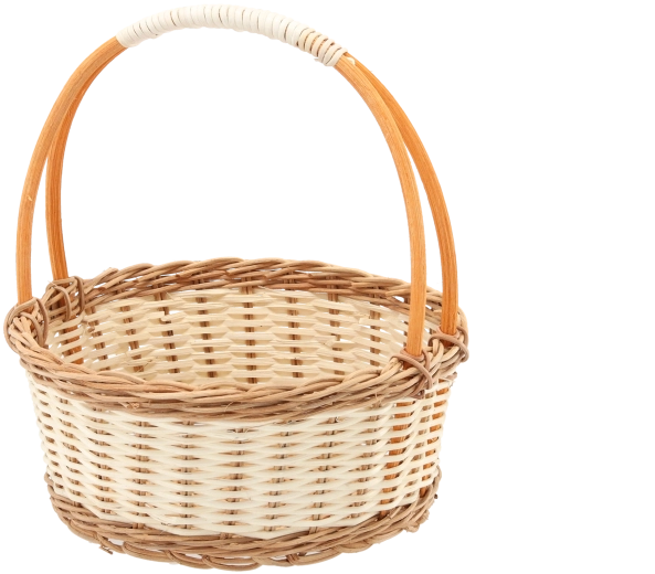 Rattan basket with handle in natural color with white details 25 × 11/27 cm