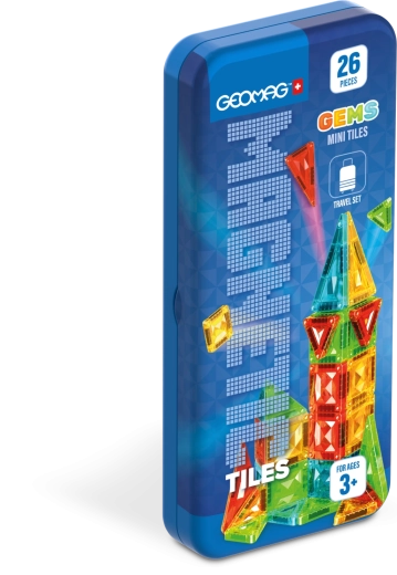 Geomag GEMS Mini Tiles 26 pieces – magnetic construction set in a travel tin box