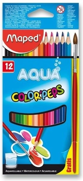 Триъгълни пастели Maped Aqua Color'Peps 12 бр. с четка