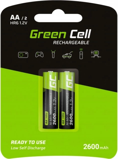 Rechargeable AA Batteries HR6 2600 mAh – Green Cell (2 pcs)
