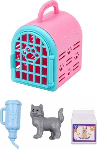 Carrier and cat for pet-care role play