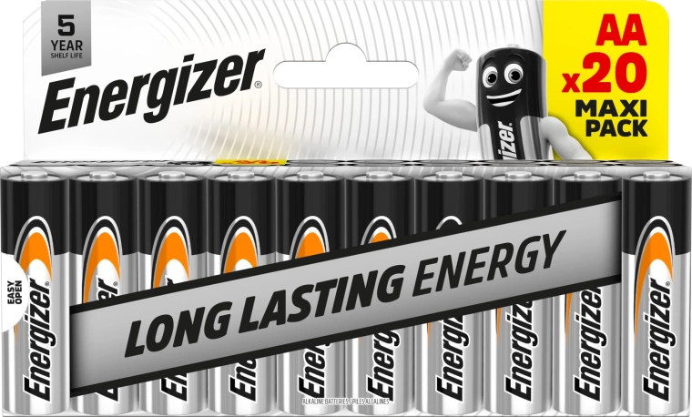 Алкални батерии Energizer Everyday AA 1,5 V – опаковка 20 бр.