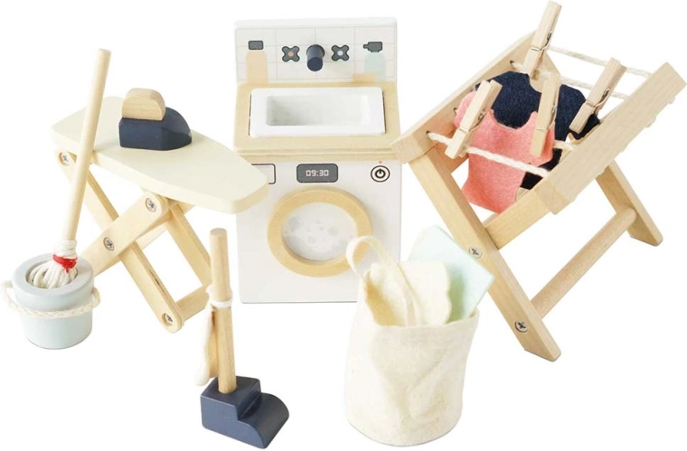 Le Toy Van wooden dollhouse furniture – laundry room (16-piece set)