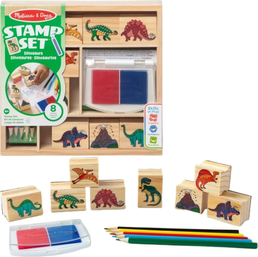 Melissa & Doug creative dinosaur set – stamps, two-color ink pad and crayons