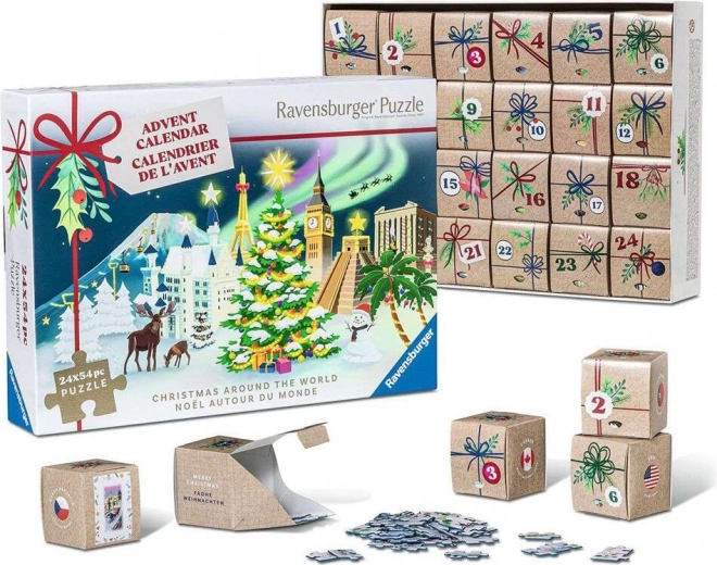 Адвент календар пъзел RAVENSBURGER – Коледа по целия свят, 24×54 части