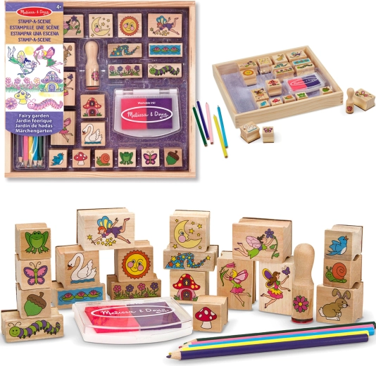 Melissa & Doug creative set wooden stamps Fairy Garden (20 designs, ink pad and crayons)