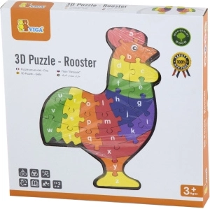 Дървен 3D пъзел Петел с азбука