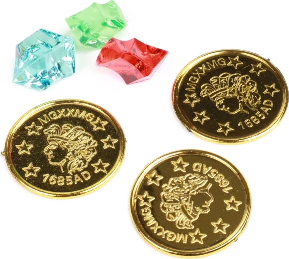 Gold coins and colorful gems for imagination