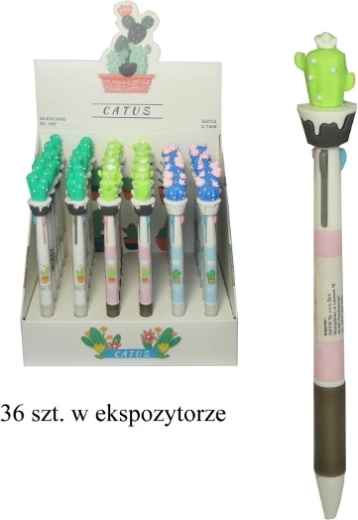 Химикалка със силиконов кактус, 3 цвята