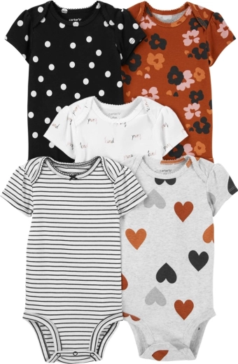 Carter's baby girls' short-sleeve bodysuits, 5-pack, brown/black, size 56 (NB)
