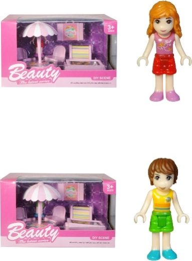 Doll furniture and accessories set with grill and table with parasol